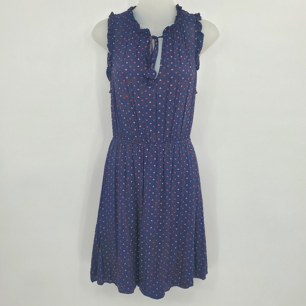♤♤ Collective Concepts Navy Blue Dress with Hearts Sleeveless Ruffled Size Small